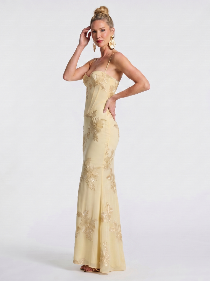 Casmae | Embroidered Strap Fitted Maxi Dress