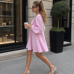 Romirose | Ruffle Collar And Gingham Pattern Mini Dress