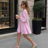Romirose | Ruffle Collar And Gingham Pattern Mini Dress