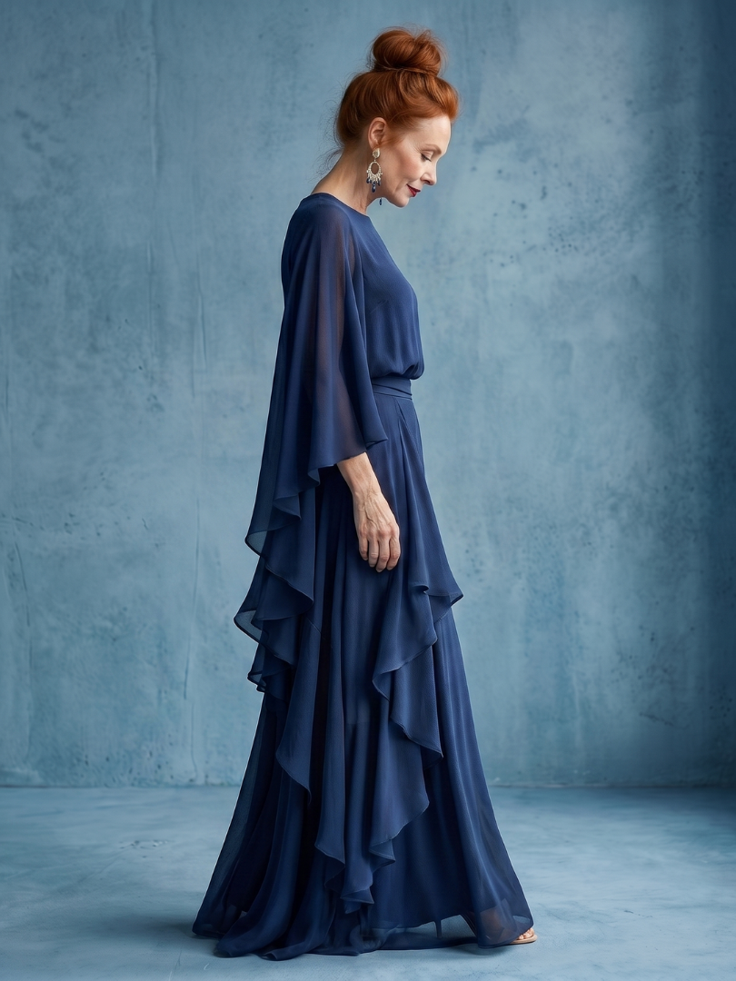 Vidaney | Layered Sleeve Drape Waist Midi Dress