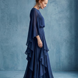 Vidaney | Layered Sleeve Drape Waist Midi Dress