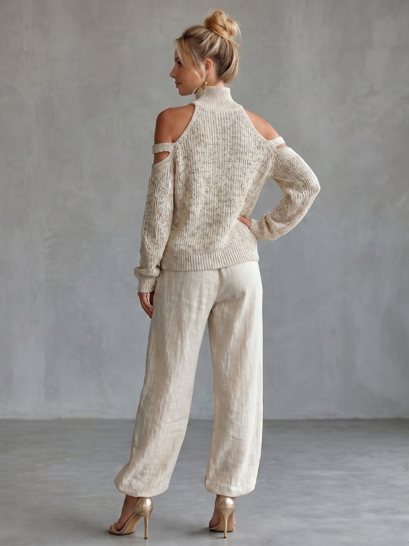 Dahlette | Open Shoulder Knit Top And Wide Leg Pants Set