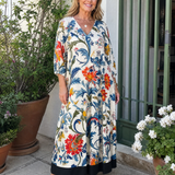 Linnwen | Botanical Scroll Print Everyday Pocket Midi Dress