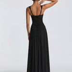Fleurbelle | Cutout Neck Pleated Slit Maxi Dress
