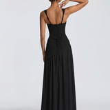 Fleurbelle | Cutout Neck Pleated Slit Maxi Dress