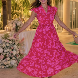 Norrina | Sleeveless V Neck Ruffle Trim Midi Dress