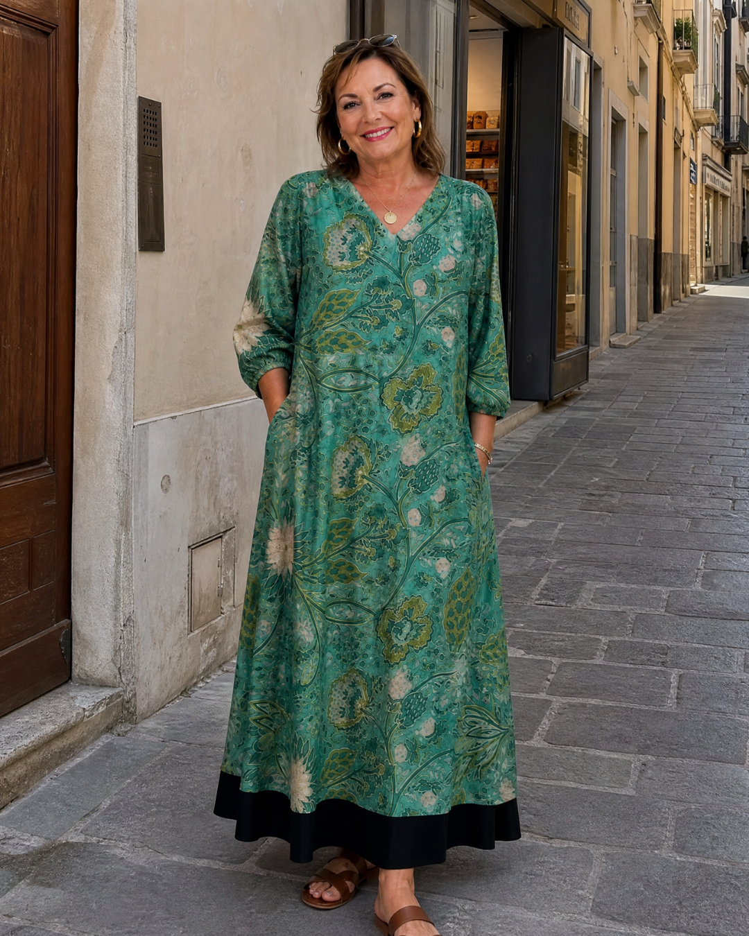 Corania | Botanical Vine Print Relaxed Pocket Midi Dress