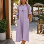 Esmebeth | Button Detail Three Quarter Sleeve Relaxed Midi Dress