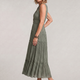 Romywynne | Pleated Sleeveless Tiered V Neck Midi Dress