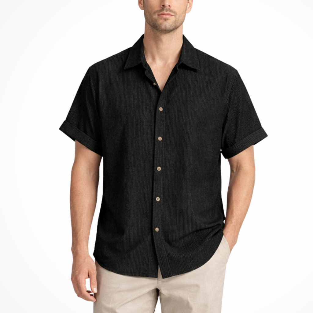Bennett | Men Textured Short Sleeve Button Down Camp Collar Shirt