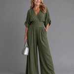 Persia | Draped V Neck Wide Leg Relaxed Jumpsuit