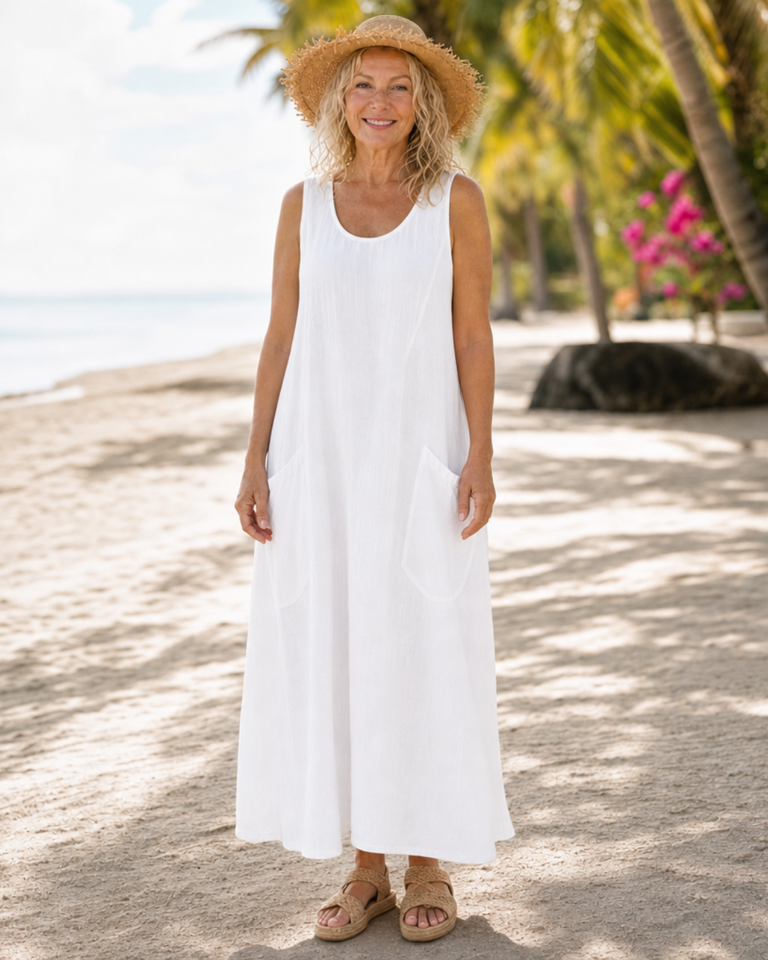 Velrose | Sleeveless Pocket Detail Relaxed Midi Dress