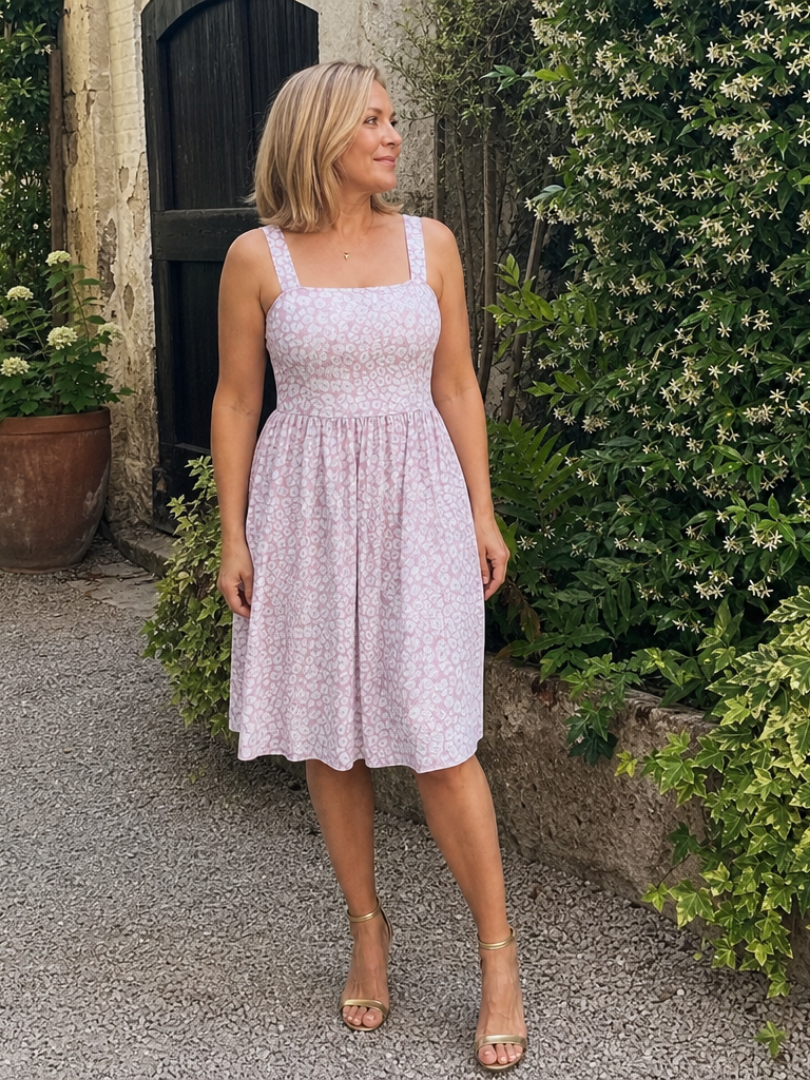 Nilasia | Square Neck Floral Print Knee Length Dress