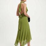 Valla | Draped Halter Keyhole Midi Dress