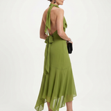 Valla | Draped Halter Keyhole Midi Dress