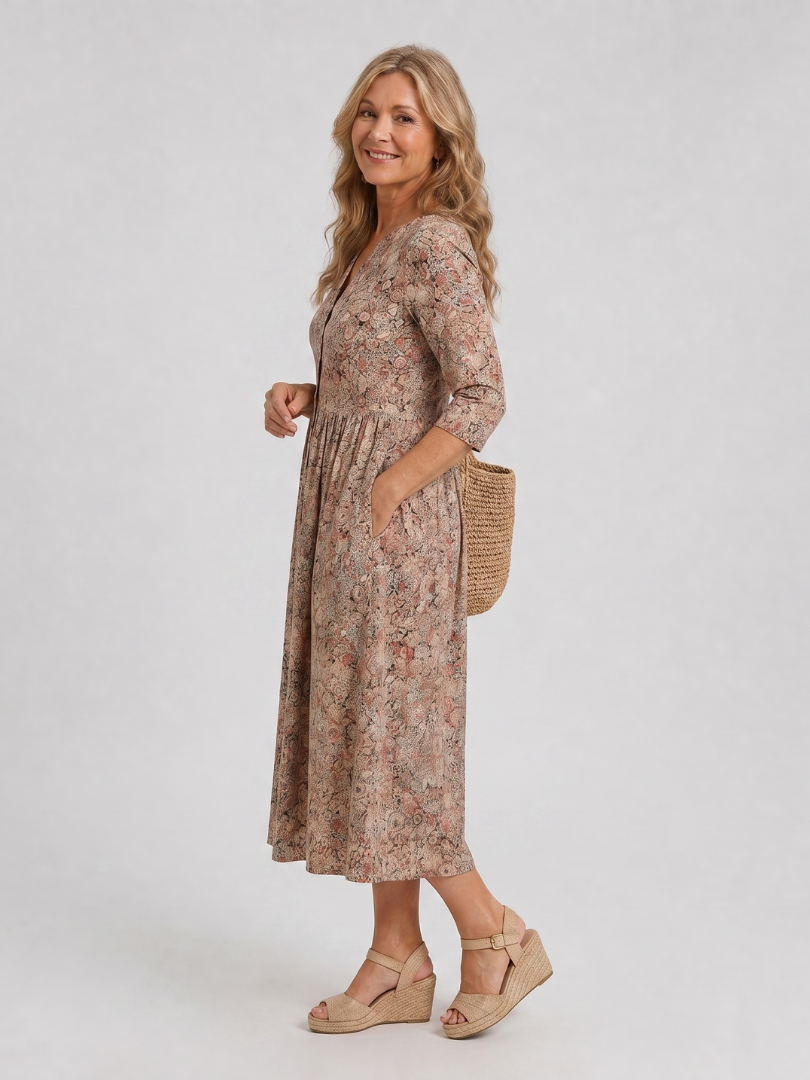Daline | Vintage Front Three Quarter Sleeve Midi Dress