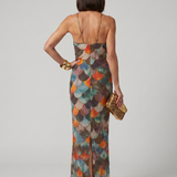 Isabelle | Fitted Multicolor Scale Pattern Maxi Dress