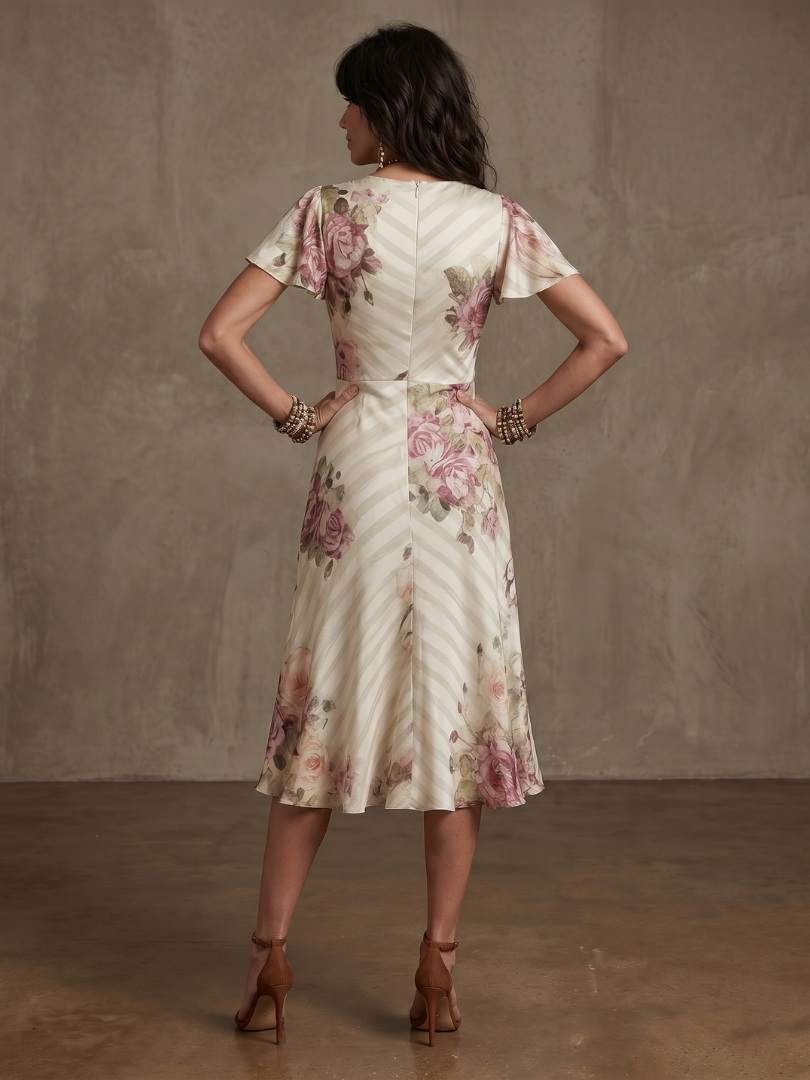 Valthea | Floral Wrap Ruched Midi Dress