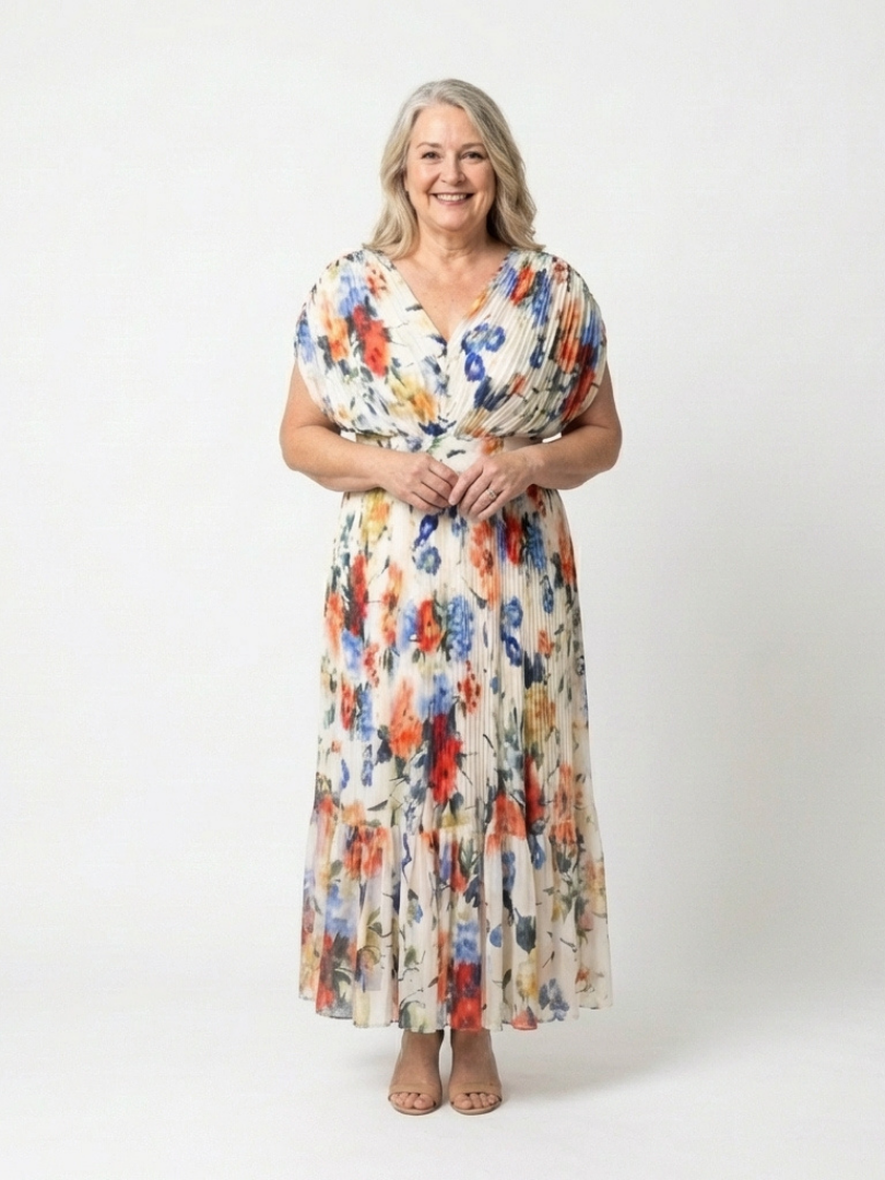 Elondra | Short Sleeve Pleated Floral Midi Dress