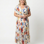 Elondra | Short Sleeve Pleated Floral Midi Dress