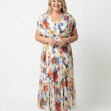 Elondra | Short Sleeve Pleated Floral Midi Dress