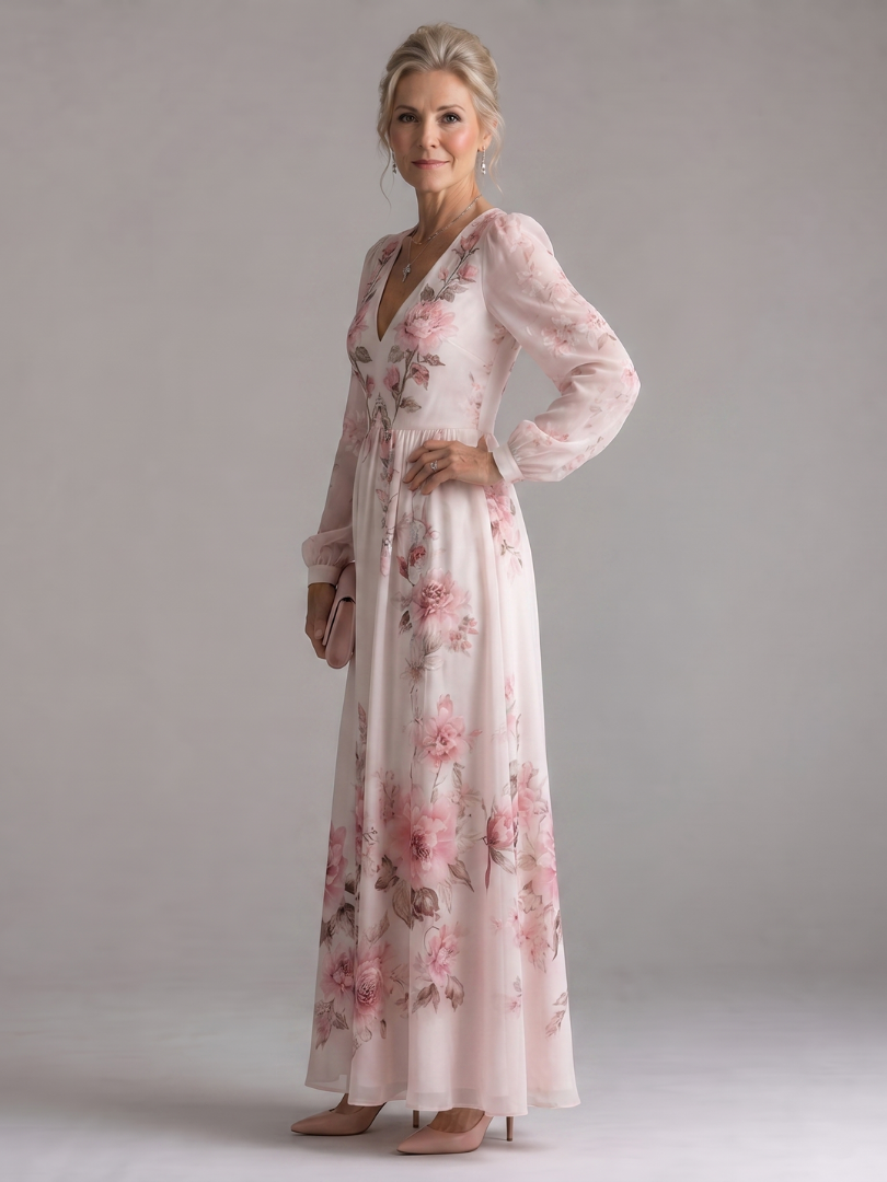 Caldra | Long Sleeve Natural Flow Midi Dress