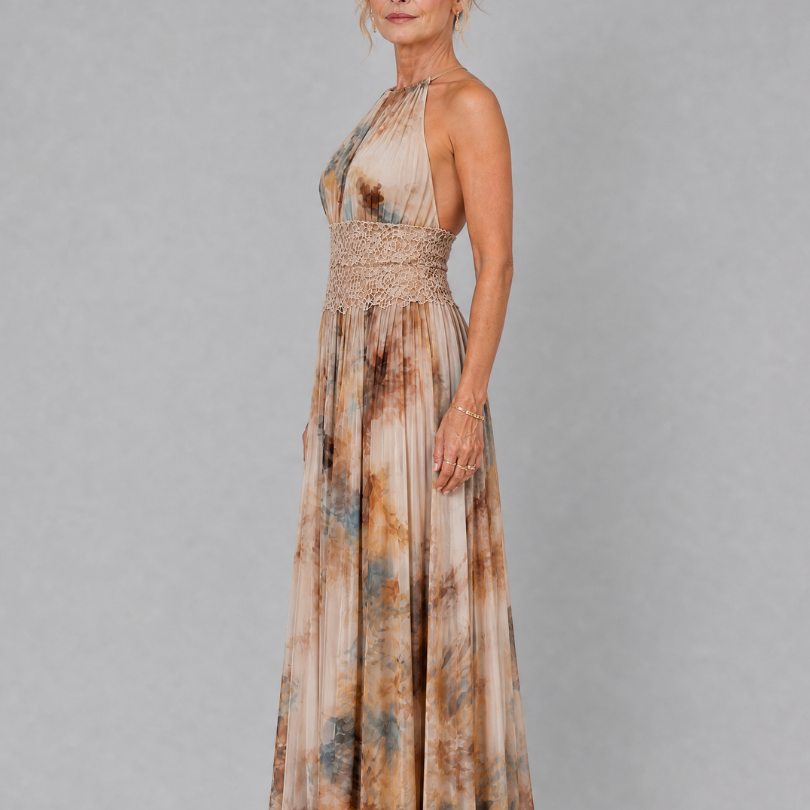 Callawynne | Halter Neck Lace Waist Maxi Dress