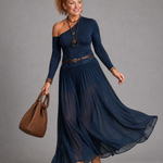 Viowen | One Shoulder Fitted Top And Pleated Maxi Skirt Set