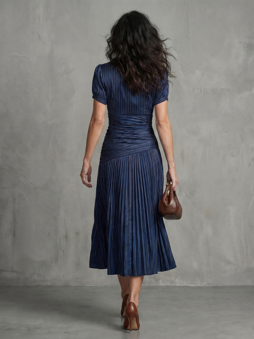 Mirna | Pleated Waistline Stripe Midi Dress