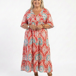 Lilasette | Paisley Print V Neck Short Sleeve Midi Dress