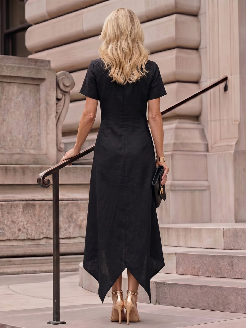 Lioralette | High Neck Button Detail Slit Midi Dress