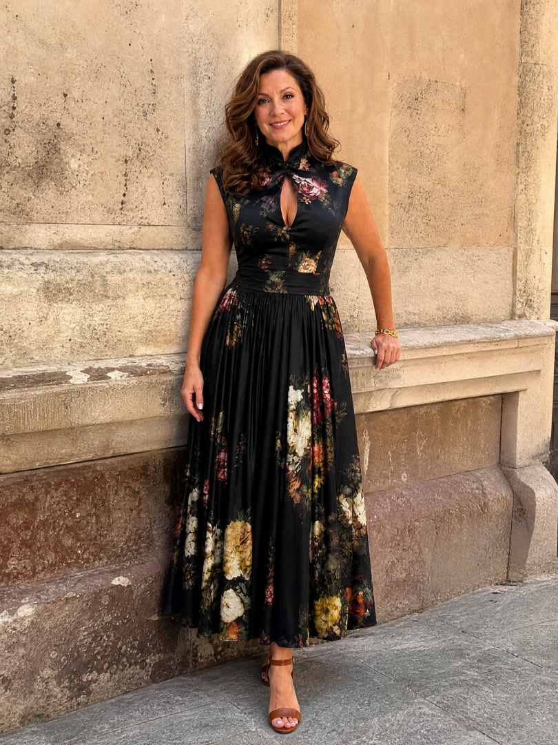 Magdaney | Floral Keyhole Midi Dress