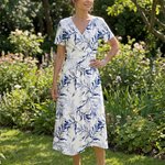 Sennamarie | V Neck Soft Botanical Print Midi Dress