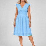 Celdra | Sleeveless Eyelet V Neck Midi Dress