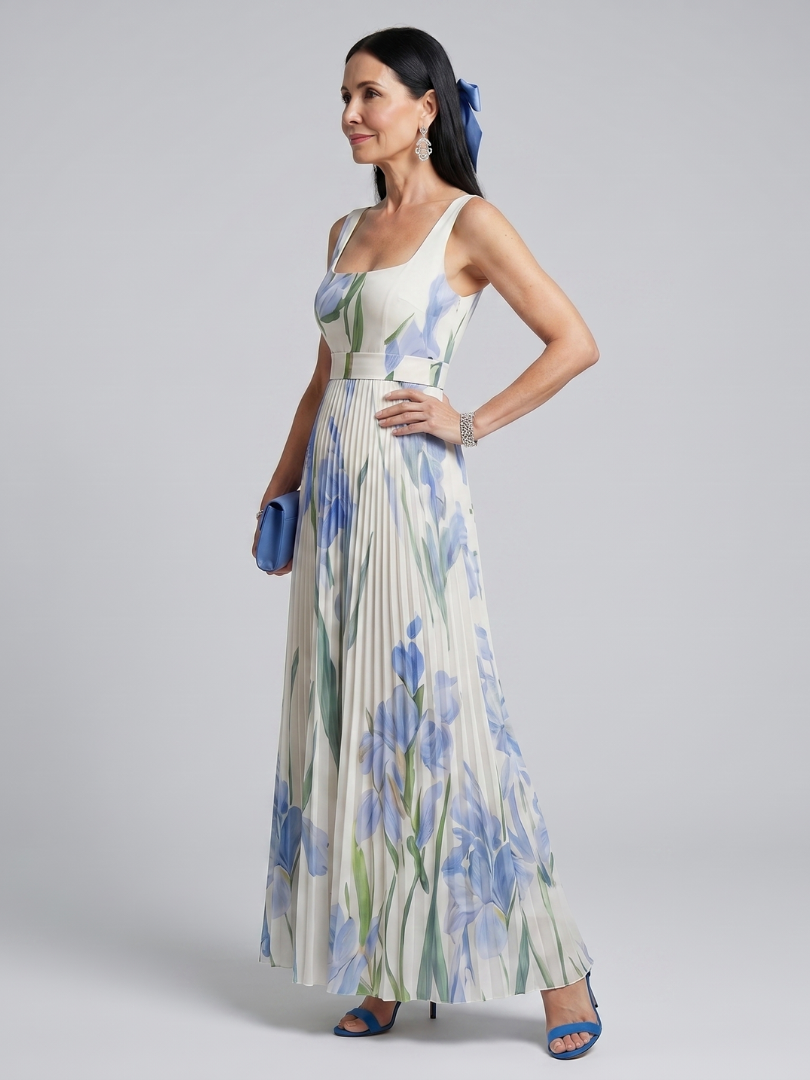 Lorlora | Sleeveless Square Neck Floral Print Midi Dress