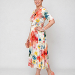 Linnlyn | Floral Print Short Sleeve V Neck Midi Dress