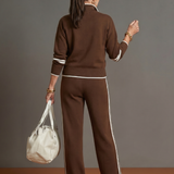 Della | Zip Neck Long Sleeve Side Stripe Leg Pants Set