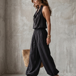 Faerin | Drape Neck Fluid Top Wide Leg Set