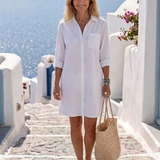 Linnvia | Collared Long Sleeve Button Front Shirt Dress