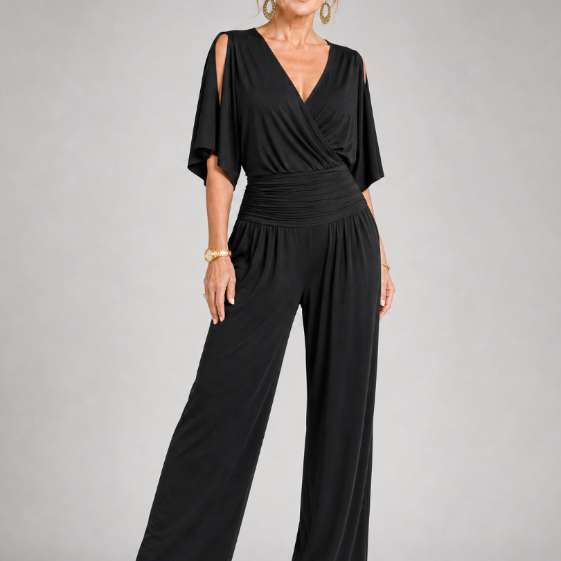 Lioravia | Cold Shoulder Wrap Wide Leg Jumpsuit