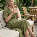Tamsinlia | Short Sleeve Wrap Soft Flowing Hem Midi Dress