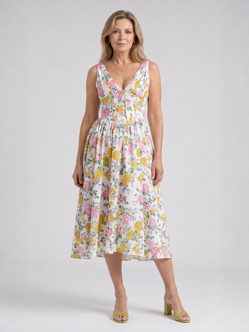Dalrose | Sleeveless Floral V Neck Midi Dress
