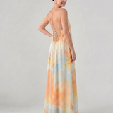 Larsette | Watercolor Halter Neck Flowing Maxi Dress