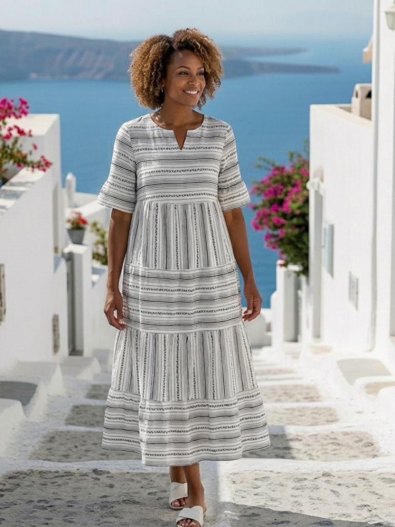 Mirlyn | Short Sleeve Striped Tiered Midi Dress