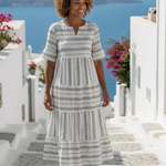 Mirlyn | Short Sleeve Striped Tiered Midi Dress