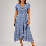 Vallette | Floral Wrap Ruffle Midi Dress