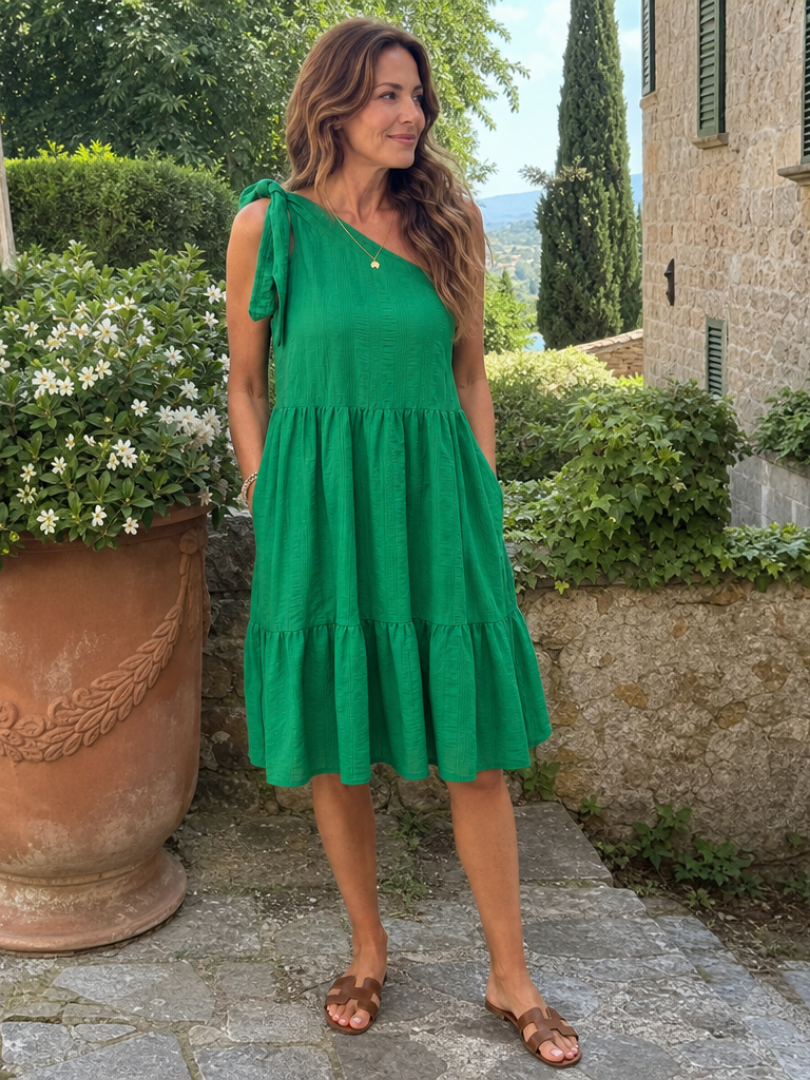 Milrina | One Shoulder Bow Detail Knee Length Dress