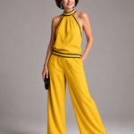 Elira | Contrast Trim Halter Neck Wide Leg Jumpsuit