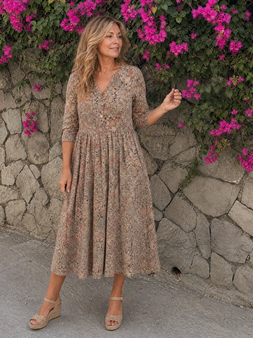 Daline | Vintage Front Three Quarter Sleeve Midi Dress