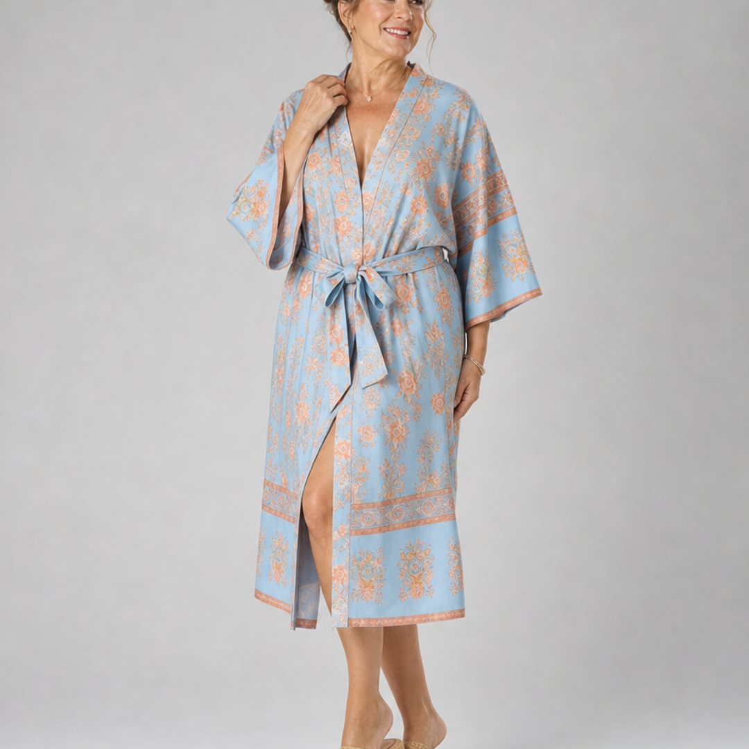 Fiossa | Floral Satin Wrap Lounge Robe
